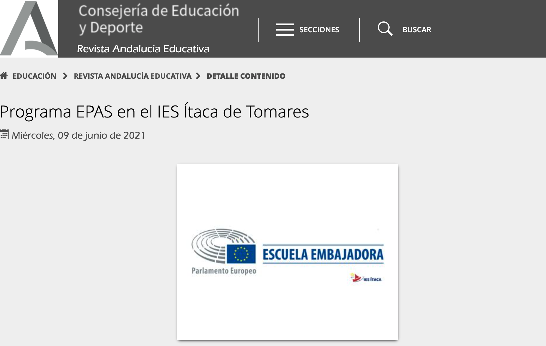 El Ítaca en la revista Andalucía Educativa