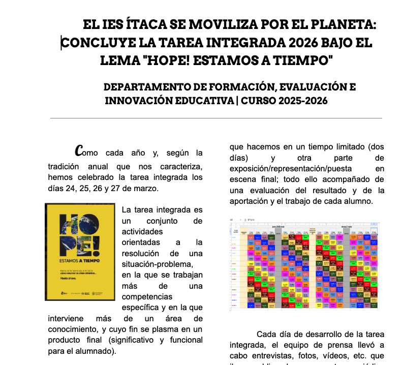 EL IES ÍTACA SE MOVILIZA POR EL PLANETA: CONCLUYE LA TAREA INTEGRADA 2026