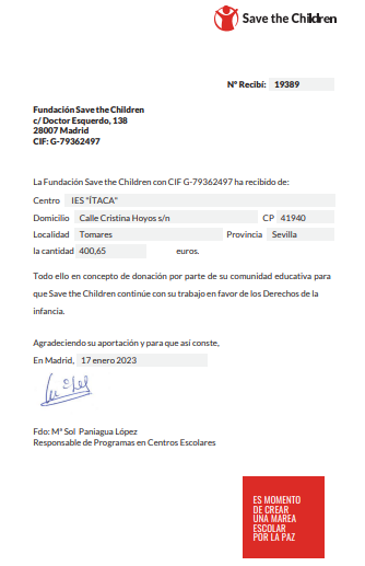 Agradecimiento donación carrera solidaria